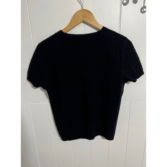 Women's Lauren Ralph Lauren Black wool Cable Knit Short Sleeve Sweater L - Picture 4 of 8